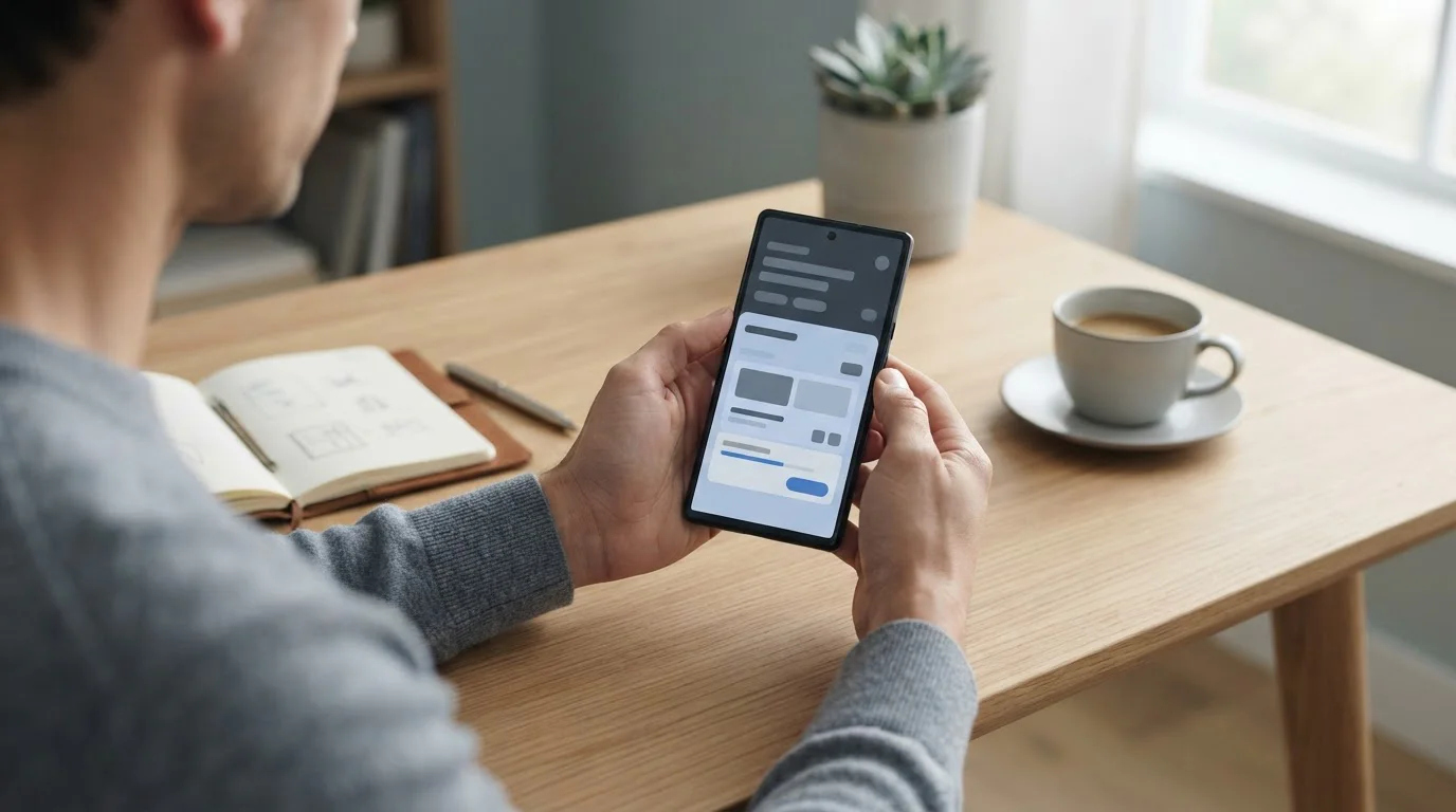 Person nutzt Smartphone für Sportwetten-Einzahlung mit minimalem Betrag