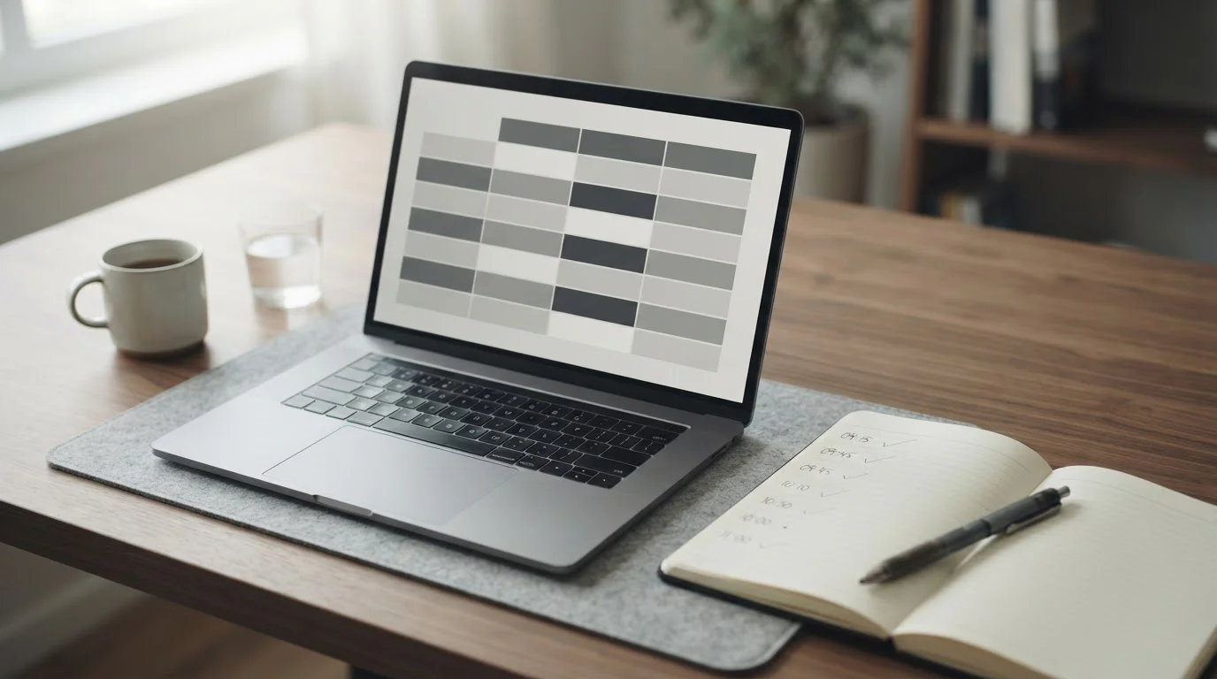 Arbeitsplatz mit Laptop und Notizen für einen systematischen Anbietervergleich