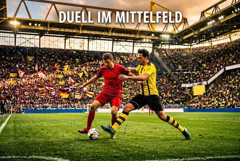 Bundesliga-Fußballspiel auf grünem Rasen mit Spielern und vollem Stadion