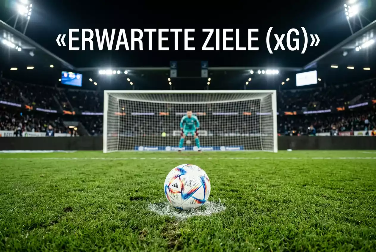 Fußballtor aus der Perspektive des Schützen mit eingezeichneter Schussposition