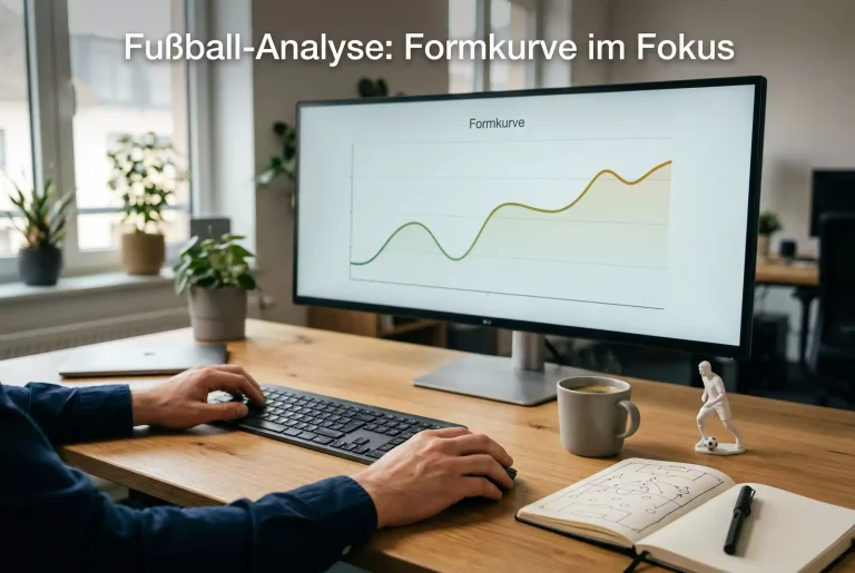 Analyst studiert Fußball-Statistiken mit Formkurve und xG-Daten auf einem Bildschirm