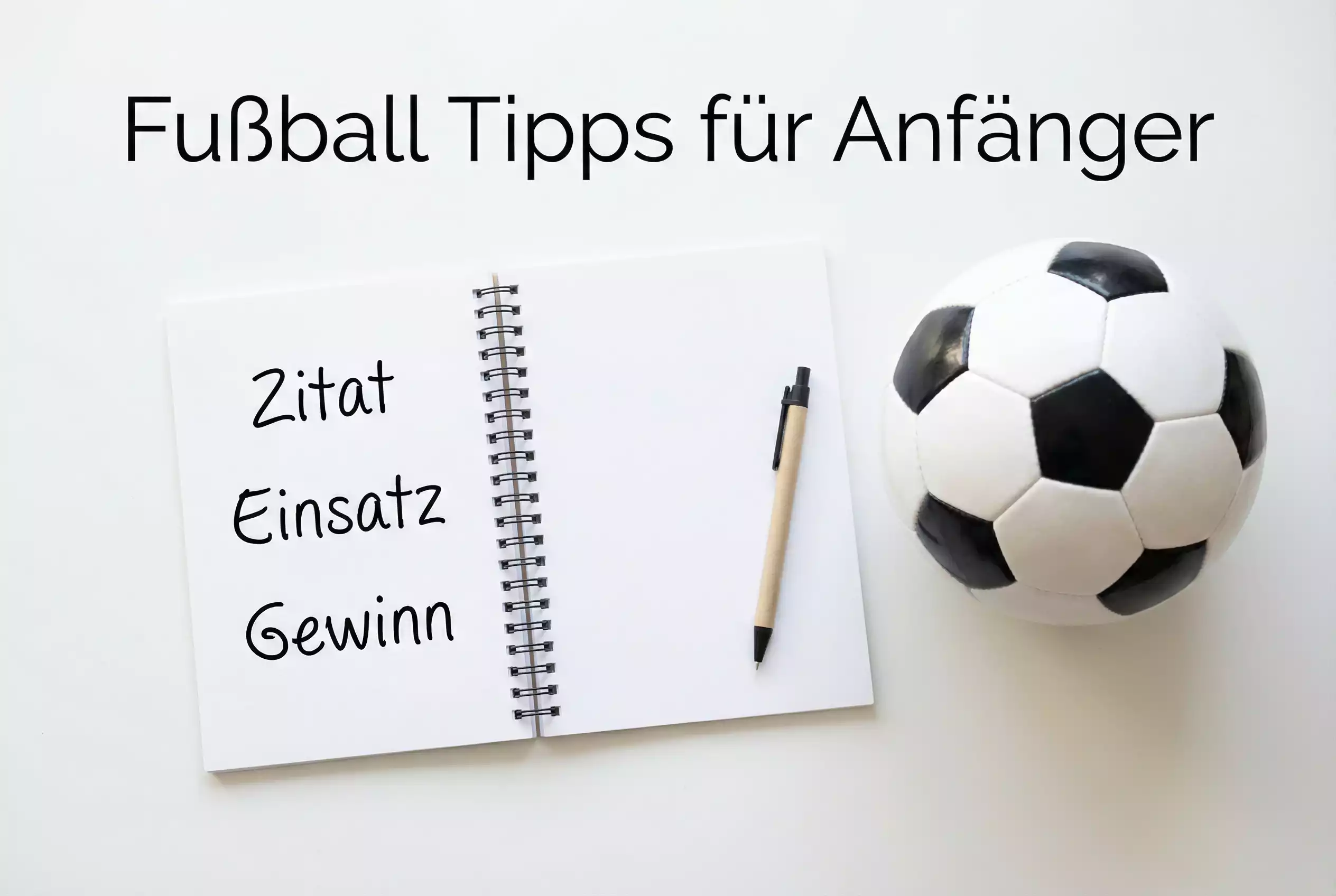 Aufgeschlagenes Notizbuch mit Fußball-Grundbegriffen neben einem Fußball