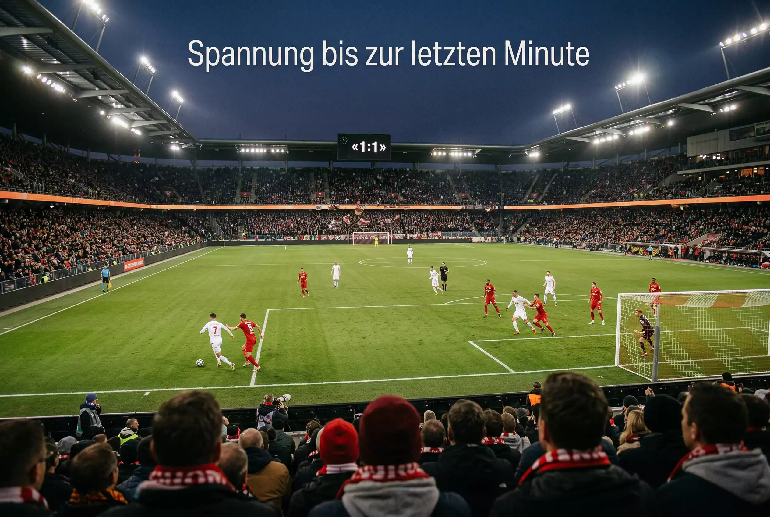 Fußballstadion mit Anzeigetafel und vier verschiedenen Wettmärkten