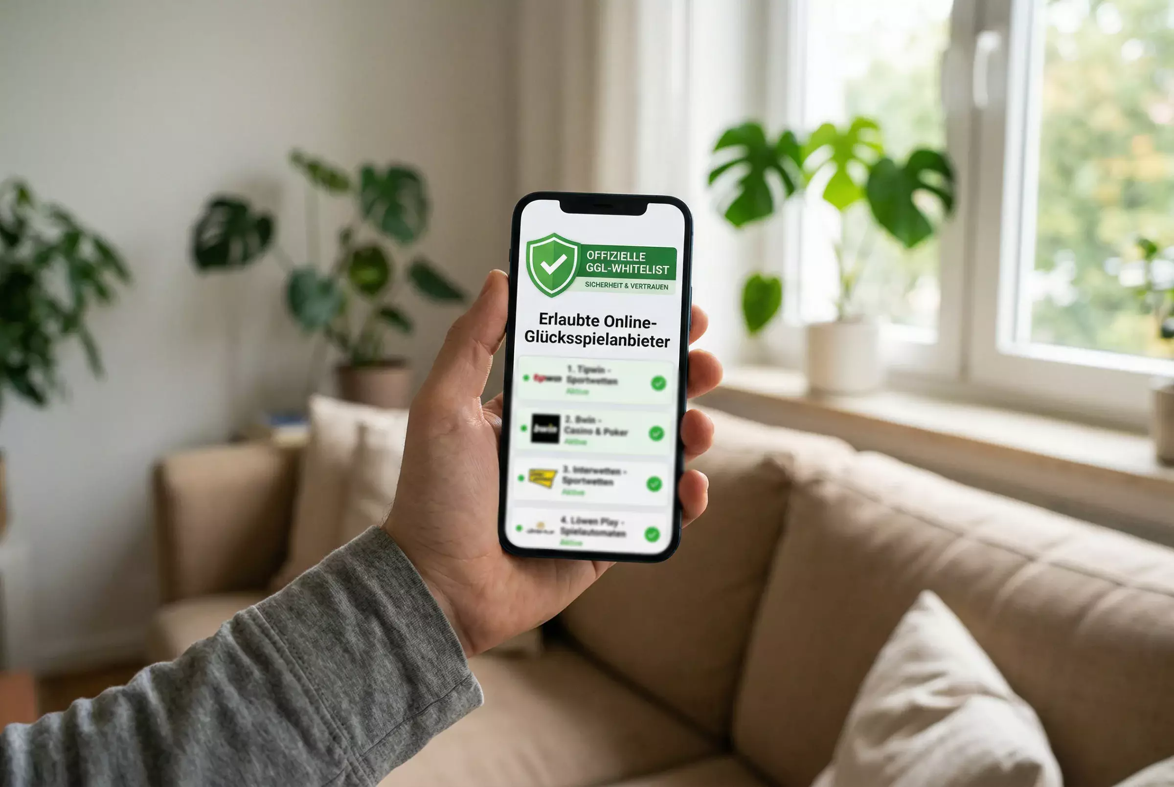 Smartphone zeigt die GGL-Whitelist mit lizenzierten Sportwetten-Anbietern in Deutschland