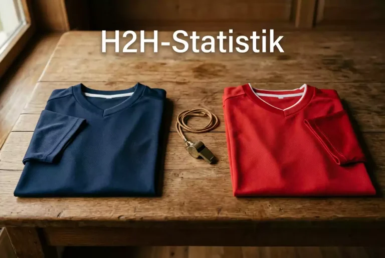 Zwei Fußballtrikots nebeneinander auf einem Tisch als Symbol für ein direktes Duell