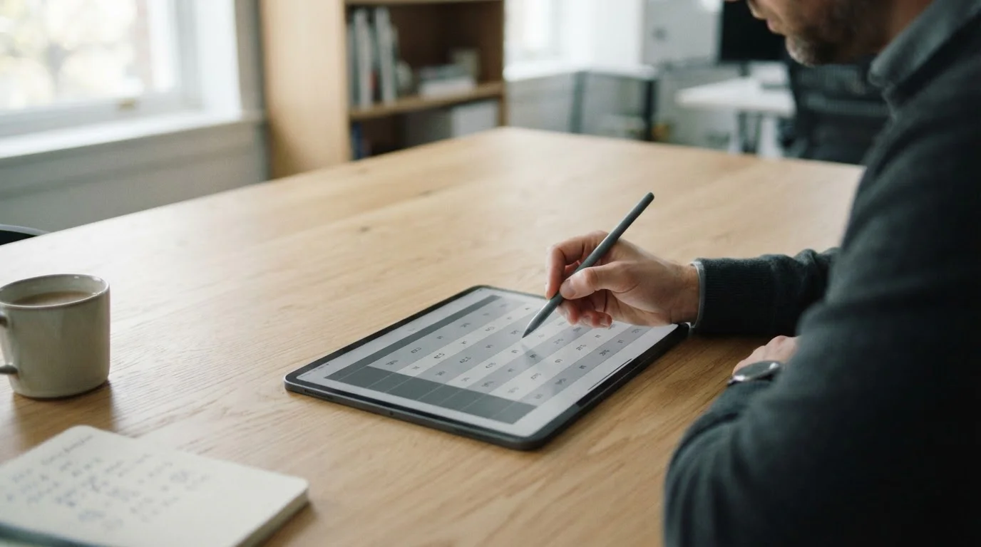 Vergleichstabelle mit neutralen Datenreihen auf Tablet-Bildschirm
