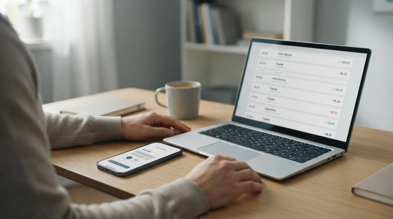 Smartphone mit neutraler Payment-App neben Laptop für Wettanbieter-Transaktionen