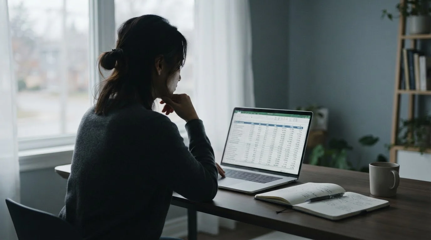 Laptop mit Jahresübersicht und neutraler Ergebnistabelle