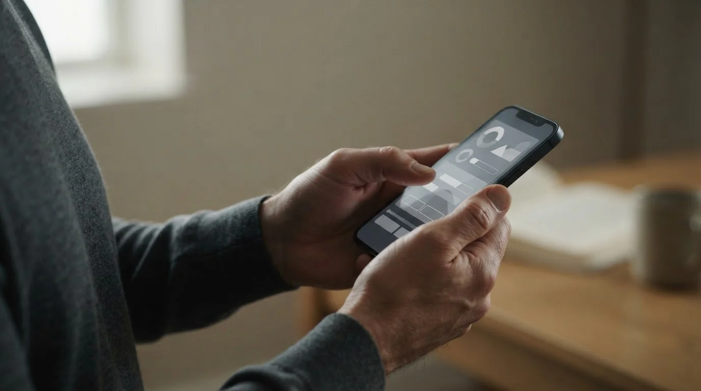 Hände einer Person setzen Limits auf einem Smartphone mit neutraler Interface-Darstellung